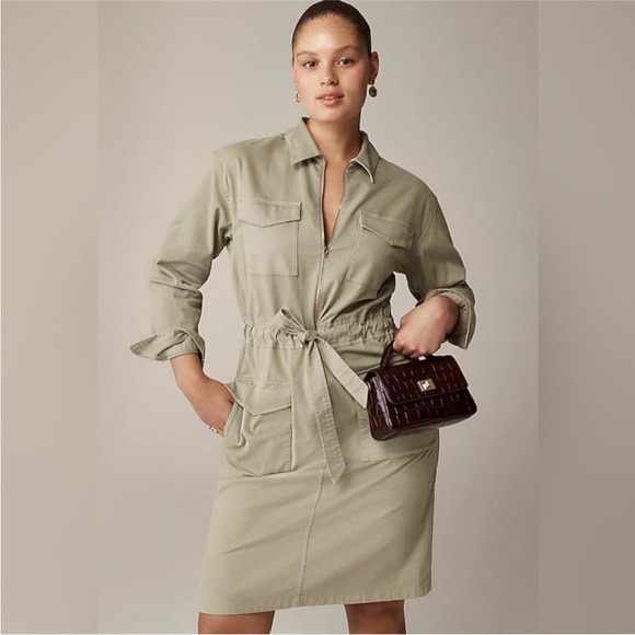NWT! J.Crew Cinched-waist utility dress in stretch chino. Size 8. $178 - Picture 2 of 5
